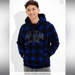 AE 🦅 Plaid Sherpa Graphic Hoodie